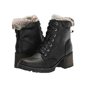 Steve Madden Women's Faux Fur Lined Chunky Heeled Boot‎ sz 9 black